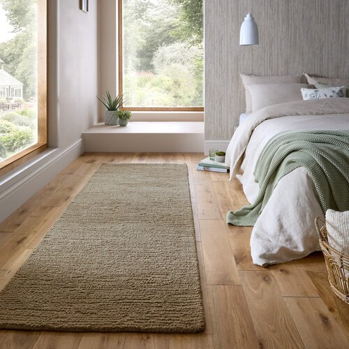 Flair Rugs Kaki zelen ročno tkan volnen tekač 80x230 cm Harris Boucle &amp;ndash; Slike