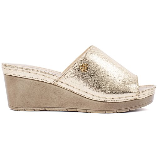 GOODIN Golden women&amp;#039;s wedge flip-flops Slike