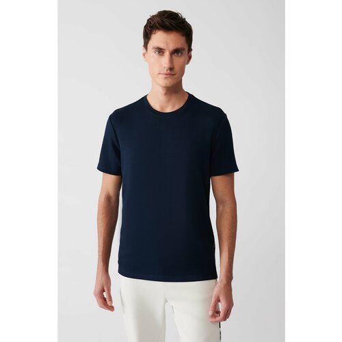 Avva Men's Navy Blue Crew Neck Printed Soft Touch Standard Fit Regular Cut T-shirt Cene