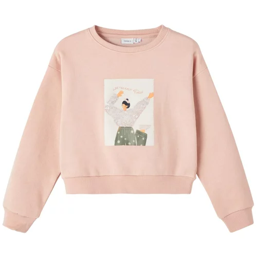 name it Sweater majica 'TANISE' kaki / roza / srebro / bijela