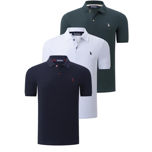 Dewberry TRIPLE SET T8561 MENS T-SHIRT-NAVY BLUE-WHITE-KHAKI Slike