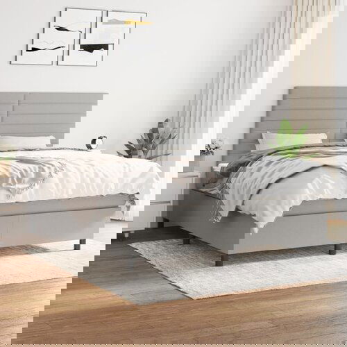 VidaXL Box spring postelja z vzmetnico svetlo siva 180x200 cm blago Slike