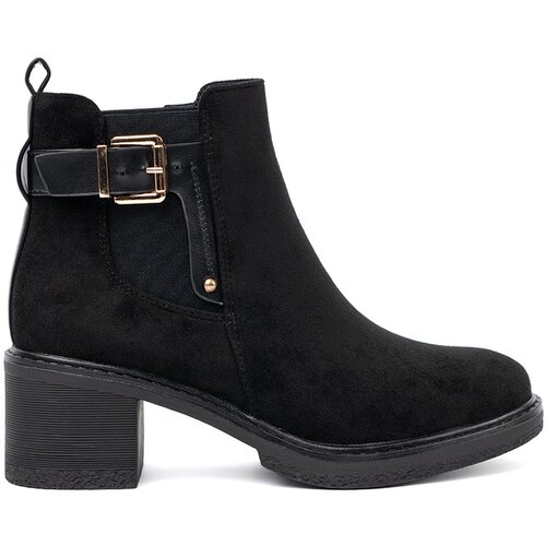 Shelvt Black ankle boots with a buckle on a stable heel Slike