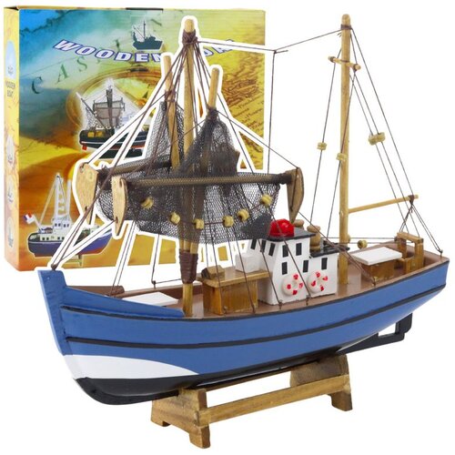  Kolekcionarski ukrasni model ribarskog broda, plavi 30x26cm Cene