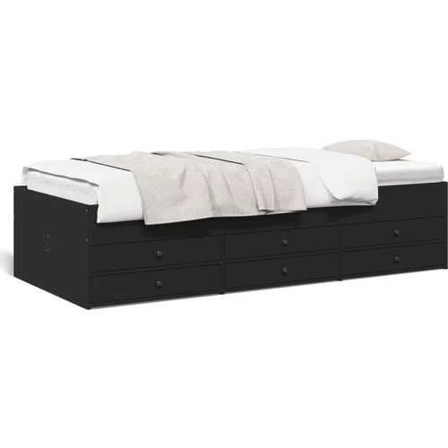 vidaXL Dnevna postelja s predali črna 90x200 cm inženirski les