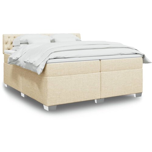 VidaXL Box spring postelja z vzmetnico krem 200x200 cm blago Slike