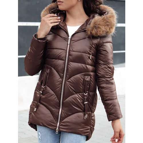 DStreet Women's winter jacket with hood WINTERCHIC coffee