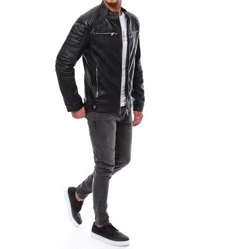 DStreet Black men's leather jacket TX4070 Slike