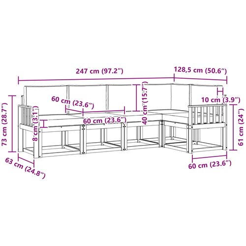  Set vanjskih sofa 5 kom. Prirodna i svijetlo siva Smeđa 247 x 128,5 x 73 cm Slike