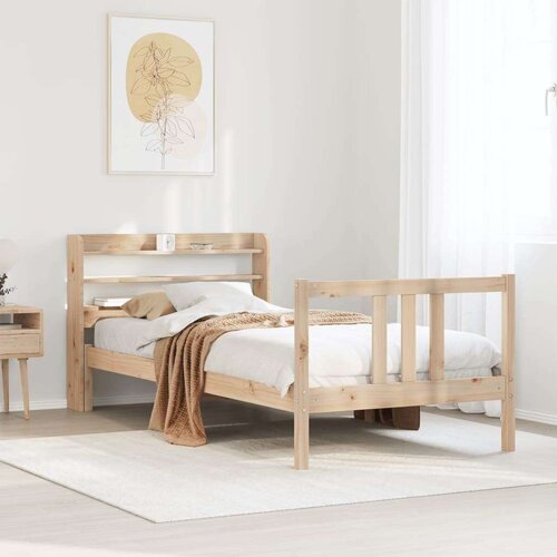 vidaXL Posteljni okvir z vzglavjem bel 75x190 cm trdna borovina, (21303960) Cene