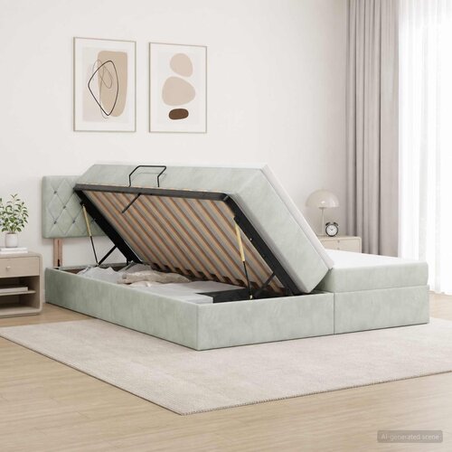  Krevet s od storage s uzglavljem 2 kom. Svjetlosiva Slike