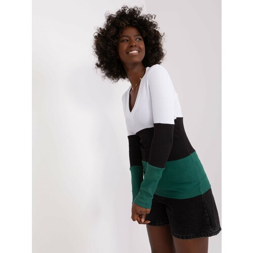 Fashion Hunters Basic white and dark green striped blouse Slike