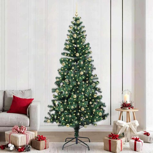 vidaXL Umjetna preddekorirana božićna jelka Zelena 240cm PVC in kovina Cene