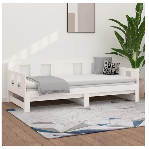  Izvlečna dnevna postelja bela trdna borovina 2x(80x200) cm