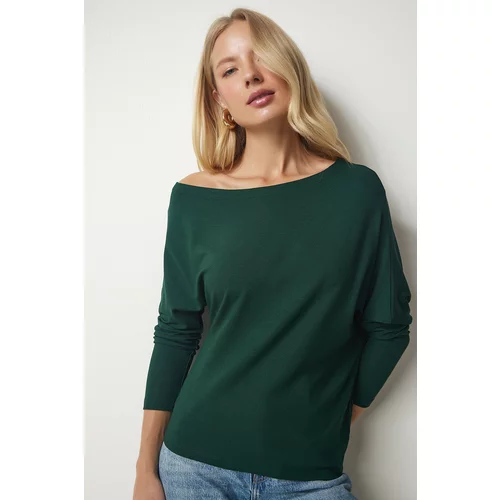 Happiness İstanbul Women's Emerald Green Boat Collar Knitwear Blouse