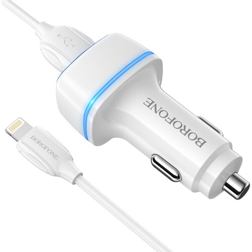 Borofone avtopolnilec BZ14 2x usb a 2,4 a s kablom 1m lightning iphone 5, 6, 7, x, 13, 14 - bel Slike