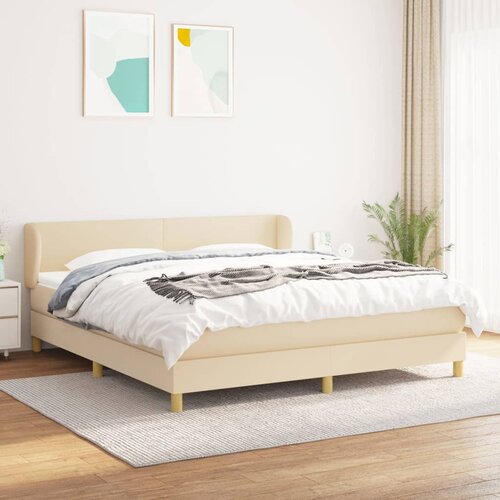 VidaXL Box spring postelja z vzmetnico krem 180x200 cm blago Slike