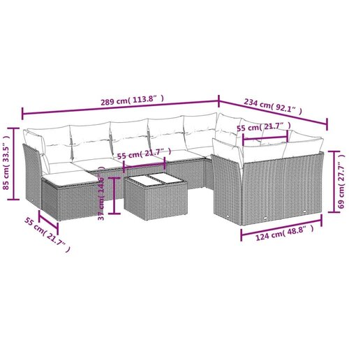 vidaXL 11-dijelni set vrtnih sofa od poliratana s jastucima sivi Cene