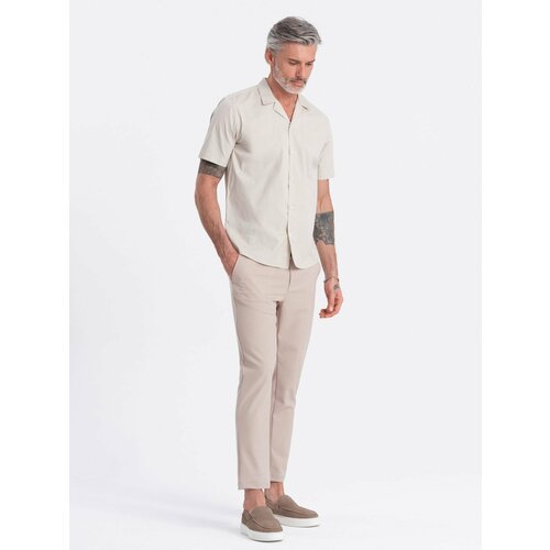 Ombre Men's short sleeve shirt with Cuban collar - cream Slike