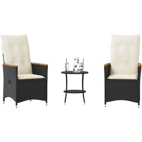 vidaXL 3-dijelni bistro set s jastucima crni od poliratana Cene