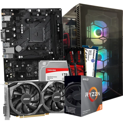 RBS CROWN RYZEN 3 3200G 3.6GHz up to 4.0GHz, MB B550, RAM 32GB DDR4 2666Mhz, 1TB HDD, 1TB NvMe, MSI NVidia...