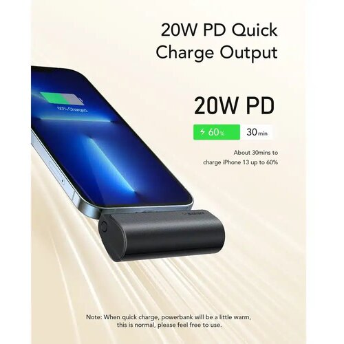 Powerbank VEGER PlugOn - 5000 mAh z vgrajenim Lightning 8-pin PD 20W priključkom Slike
