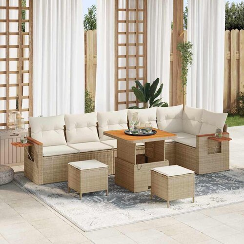 vidaXL Vrtna sedežna garnitura z blazino 9 pcs Bež Poly ratan Cene