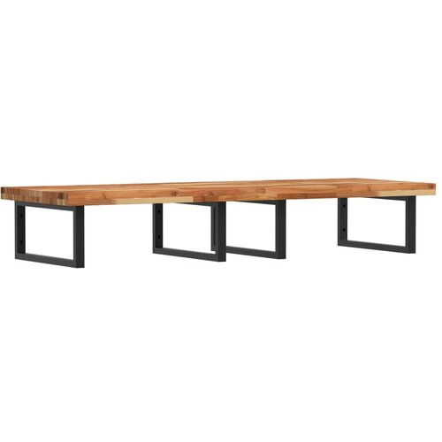  Zidna polica za umivaonik od čelika i masivnog bagremovog drva Smeđa 120 x 50 x 4 cm Slike