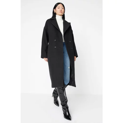 Trendyol Black Oversized Wide Cut Long Wool Cachet Coat