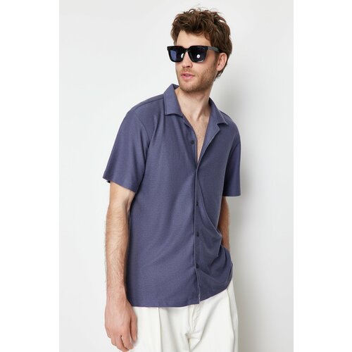 Trendyol Men's Indigo Relaxed Fit Wide Collar Shirt Cene