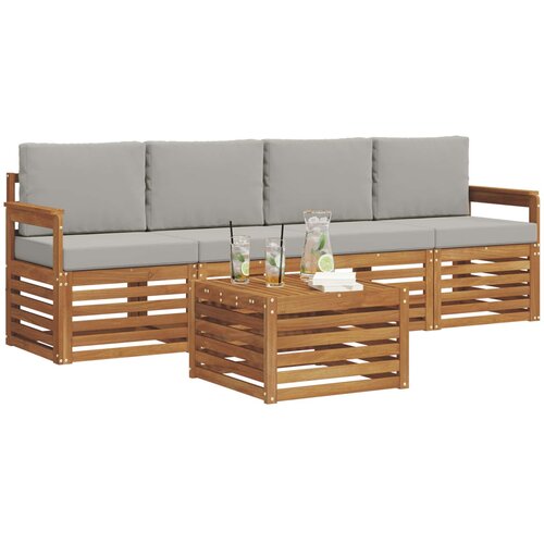  Set vanjskih sofa 5 kom. Prirodna i svijetlo siva 59 x 59 x 37 cm Slike