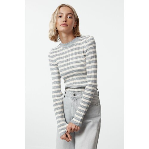 Trendyol Gray Basic Striped Knitted Sweater Cene