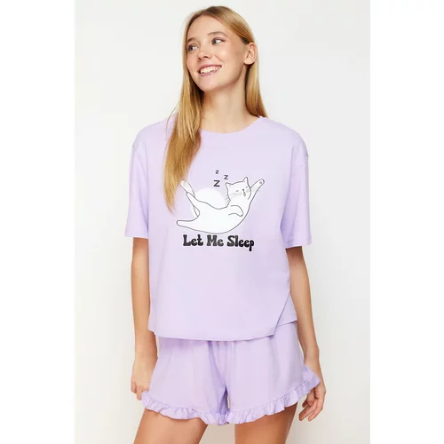 Trendyol Lilac Animal Single Jersey Knitted Pajama Set