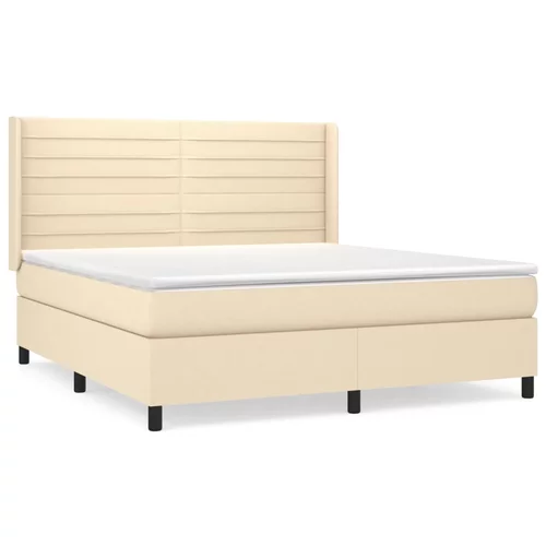 vidaXL Box spring postelja z vzmetnico krem 160x200 cm blago, (20895201)