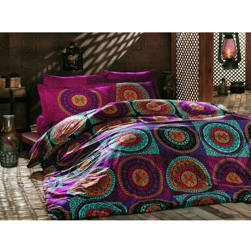 Mijolnir Ružičasto-tirkizna pamučna posteljina za bračni krevet 200x200 cm Gipsy –