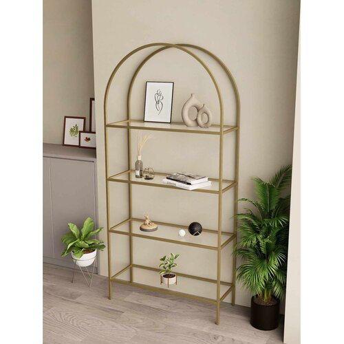 Hanah home Linda polica za knjige 80 &amp;times; 172 &amp;times; 30 cm, zlatna / providno staklo Slike