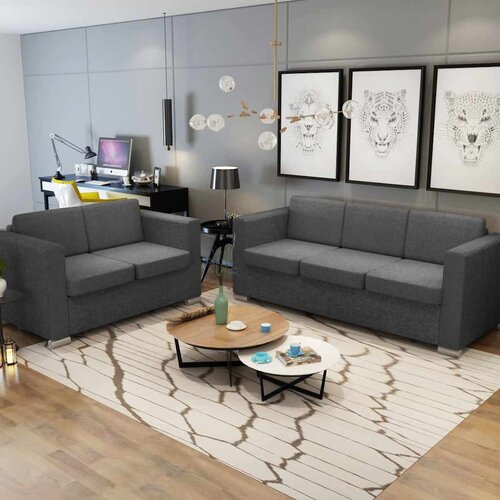  Dvodijelni set sofa od tkanina tamnosivi Slike