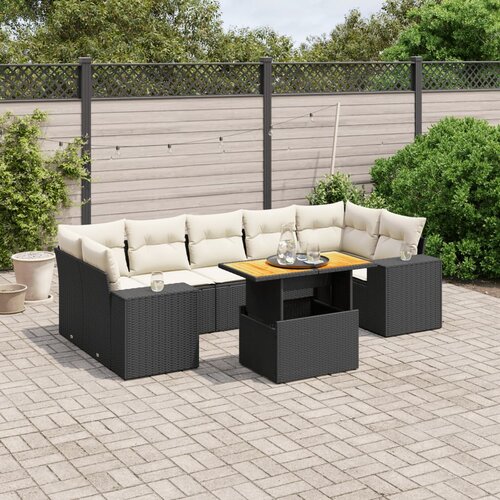 VidaXL 8-dijelni set vrtnih sofa od poliratana s jastucima crni Slike