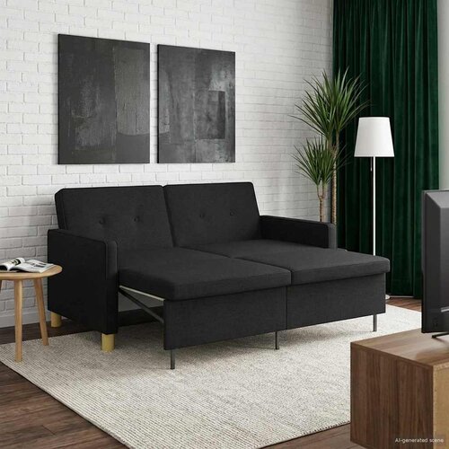  Krevet-sofa na razvlačenje Crna Tkanina Slike
