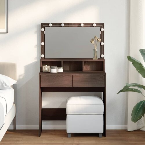 The Living Store Toaletna mizica z LED lučkami rjavi hrast 80x41x134,5 cm - Toaletna Mizica, (21671107) Slike