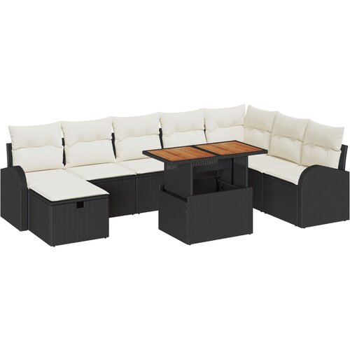 vidaXL 9 komada vrtni sofa set s jastučićima crni poli ratan, 2-sjedna vrtna sofa s pohranom i jastučićima crni poli ratan Cijene