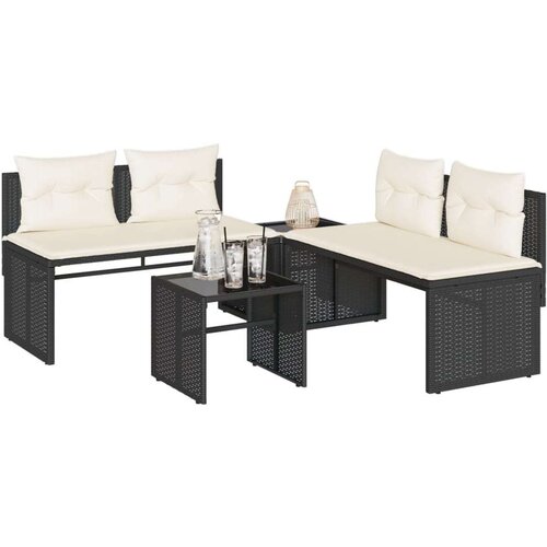  4-dijelni set vrtnih sofa od poliratana s jastucima crni Slike