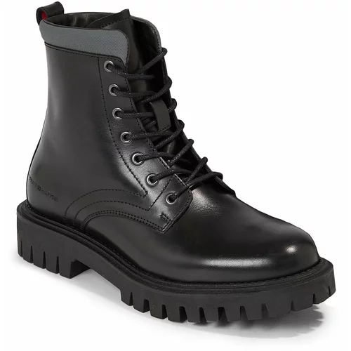 Tommy Hilfiger Pohodni čevlji Premium Casual Chunky Lth Boot FM0FM04756 Black BDS