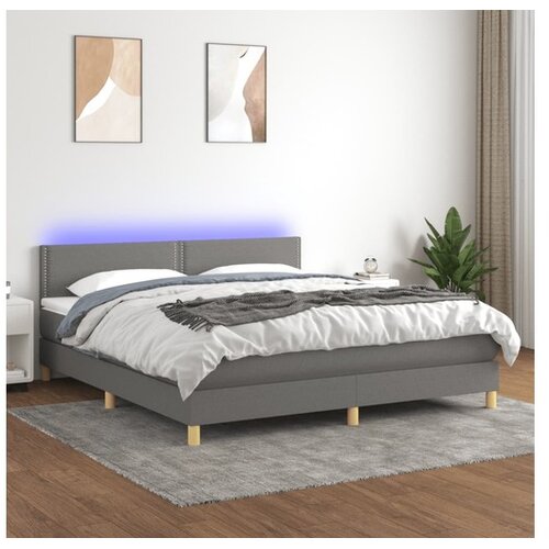  Box spring postelja z vzmetnico LED temno siva 180x200 cm blago Cene