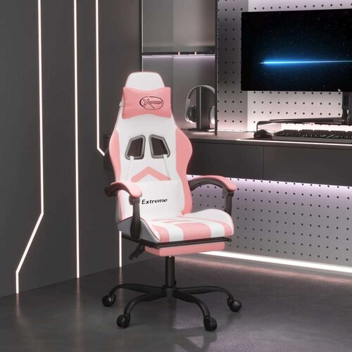  Gaming stol z oporo za noge belo in roza umetno usnje, (21377624) Slike