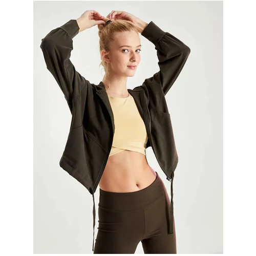 LC Waikiki Active Oversized Womens Sports Cardigan with a Hoodie and Straight Long Sleeves.