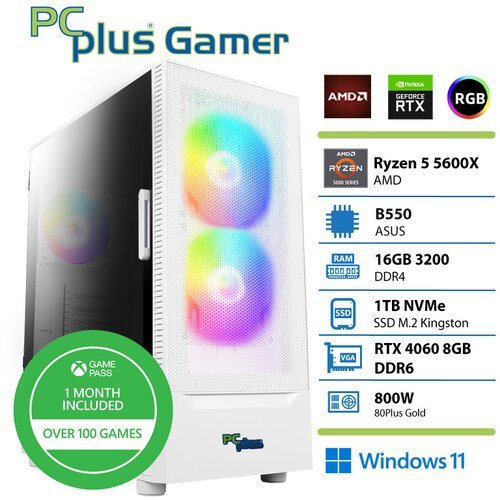 PCPLUS gamer ryzen 5 5600X 16GB 1TB rtx 4060 8GB W11H+ xbox gp bel gaming namizni računalnik, (21839546) Cene