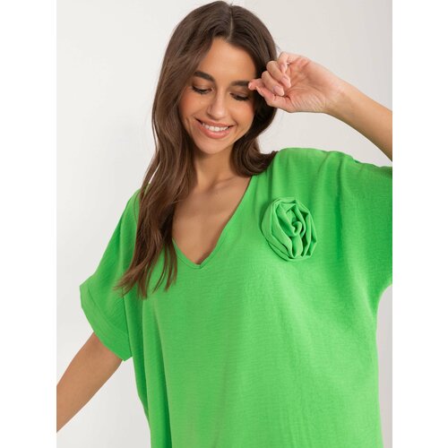 Fashion Hunters Light green oversize blouse with flower Cene