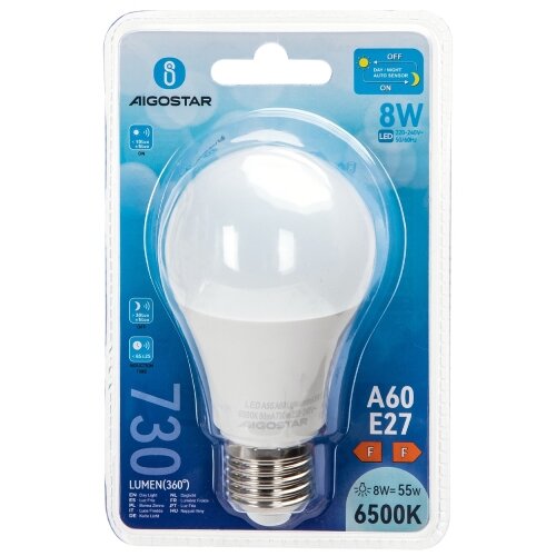 Aigostar LED sijalka s senzorjem svetlobe (dan/noč) E27 A60 8W 6500K Slike