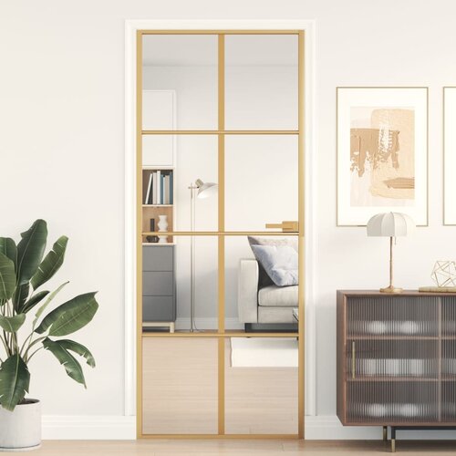 vidaXL Sobna vrata tanka zlatna 83x201 5 cm kaljeno staklo i aluminij Cijene